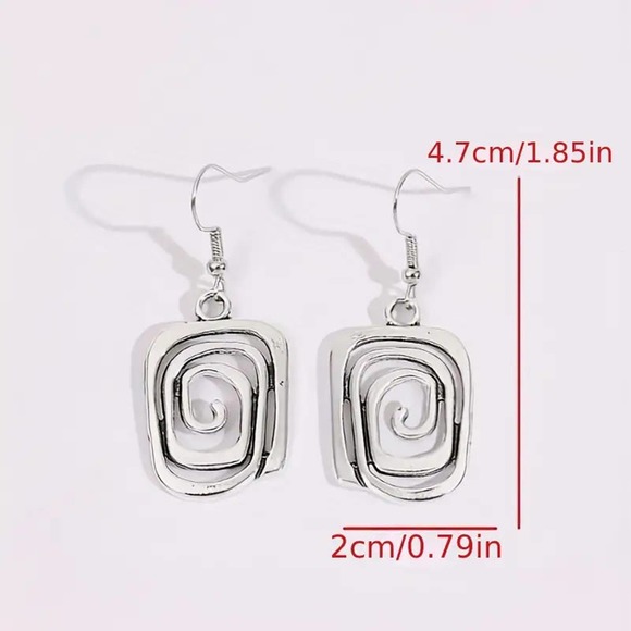 Cute Square Swirl Pendant Earrings Silver Plated - Picture 3 of 3
